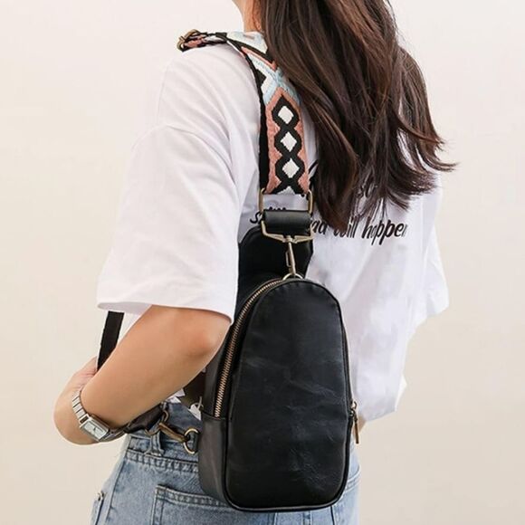 Black Sling Bag Chest Bag - Picture 1 of 8